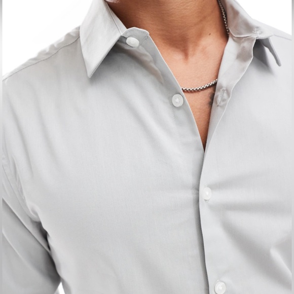 ASOS DESIGN regular fit shirt in Light Gray Size L - Picture 3 of 10